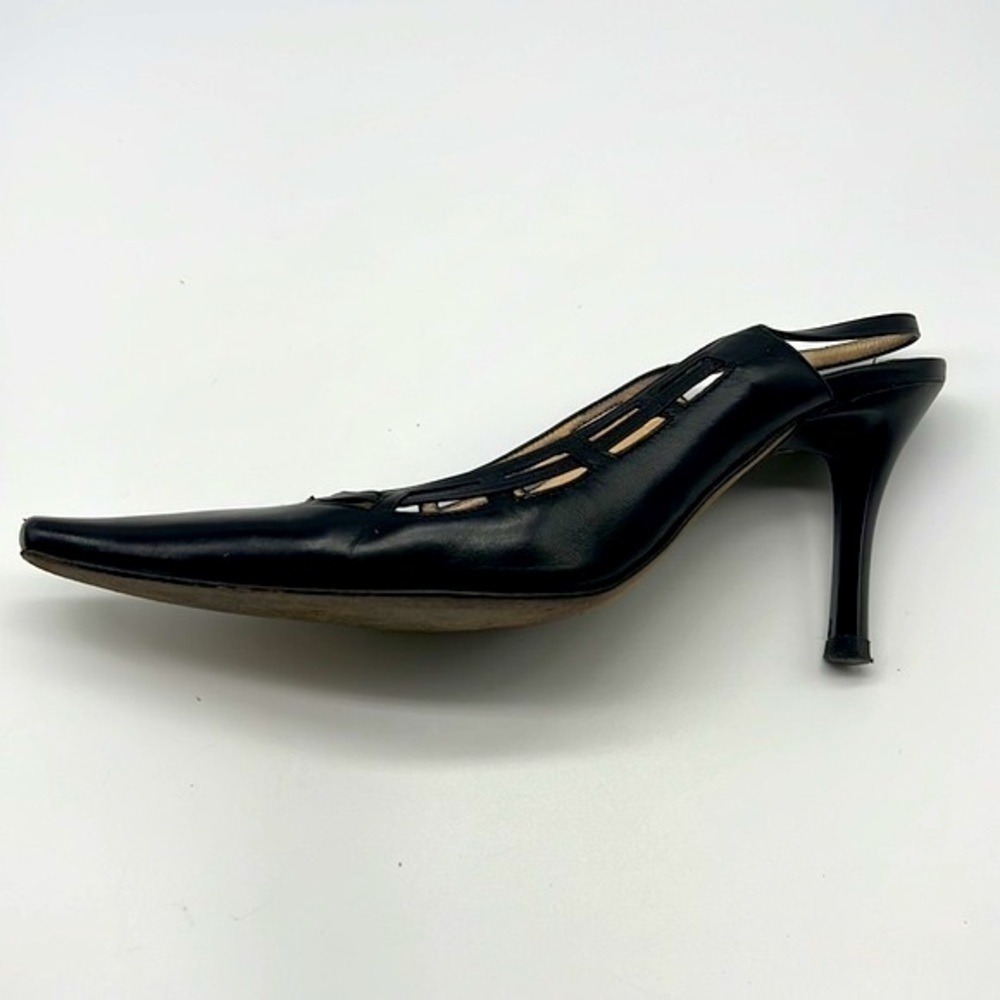 Jimmy Choo - Black Soft Leather Sling Back Cutout Square Toe Heels Size 36.5 - Picture 12 of 16
